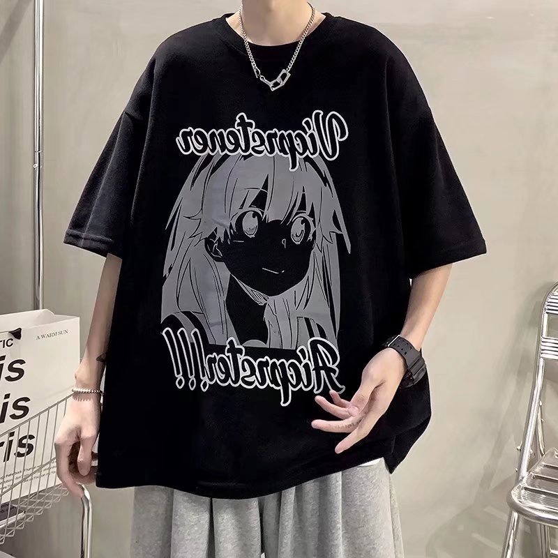 Áo Thun Mùa Hè Dáng Suông Tay Cộc In Họa Tiết Hoạt Hình Thời Trang Có size Lớn M-8XL Cho Nam