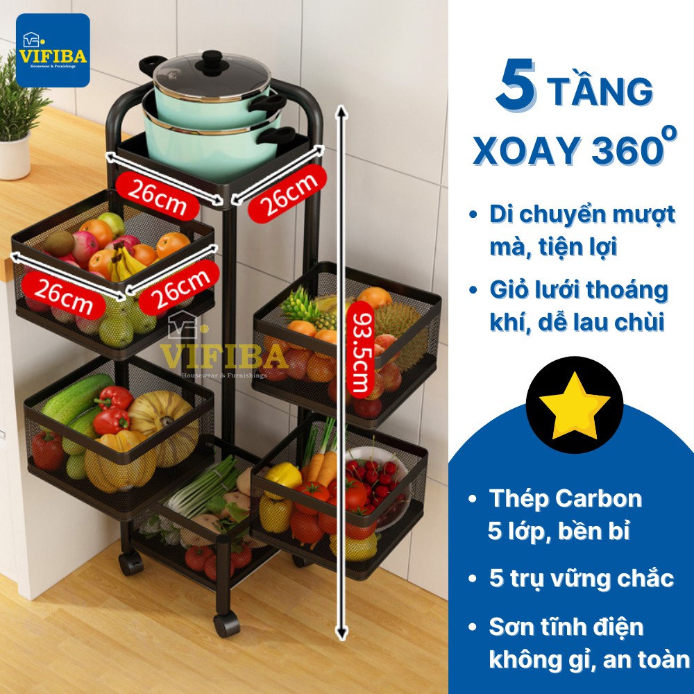 Kệ Xoay 360 Độ VIFIBA Đa Năng, Dạng Vuông, Thép Không Gỉ, Sơn Tĩnh Điện, Tủ Đựng Đồ Nhà Bếp Thông Minh | BigBuy360 - bigbuy360.vn