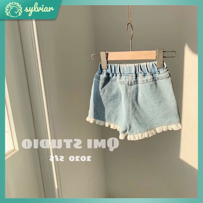Quần Short Denim Viền Ren Lưng Vừa Thời Trang Mùa Hè Cho Nữ
