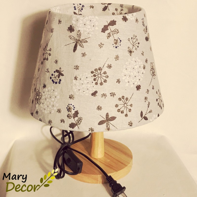 Đèn ngủ để bàn Mary Decor, đèn ngủ để bàn mini chao vải canvas dễ thương, chân gỗ cao cấp - CẨM TÚ CẦU  -DB-E02