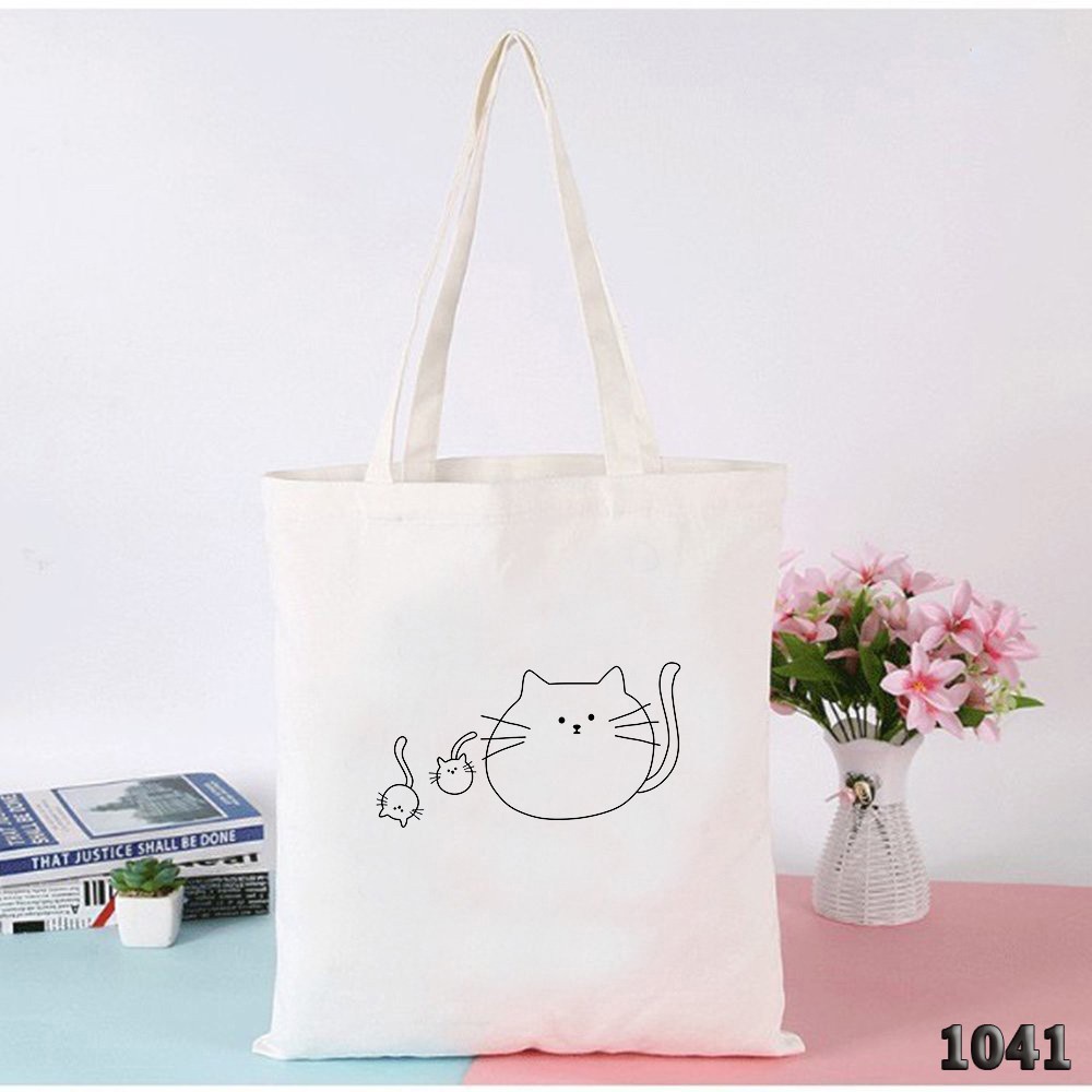 TÚI TOTE TRẮNG CHẤT VẢI CANVAS 1041 THREE CAT DỄ THƯƠNG HÀNG CHUẨN ĐẸP