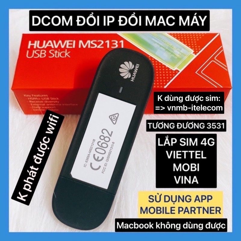 Dcom 3g huawei ms2131 đổi ip đổi mac máy siêu nhanh gần giống huawei e3531 tốc độ 21.6mb/s