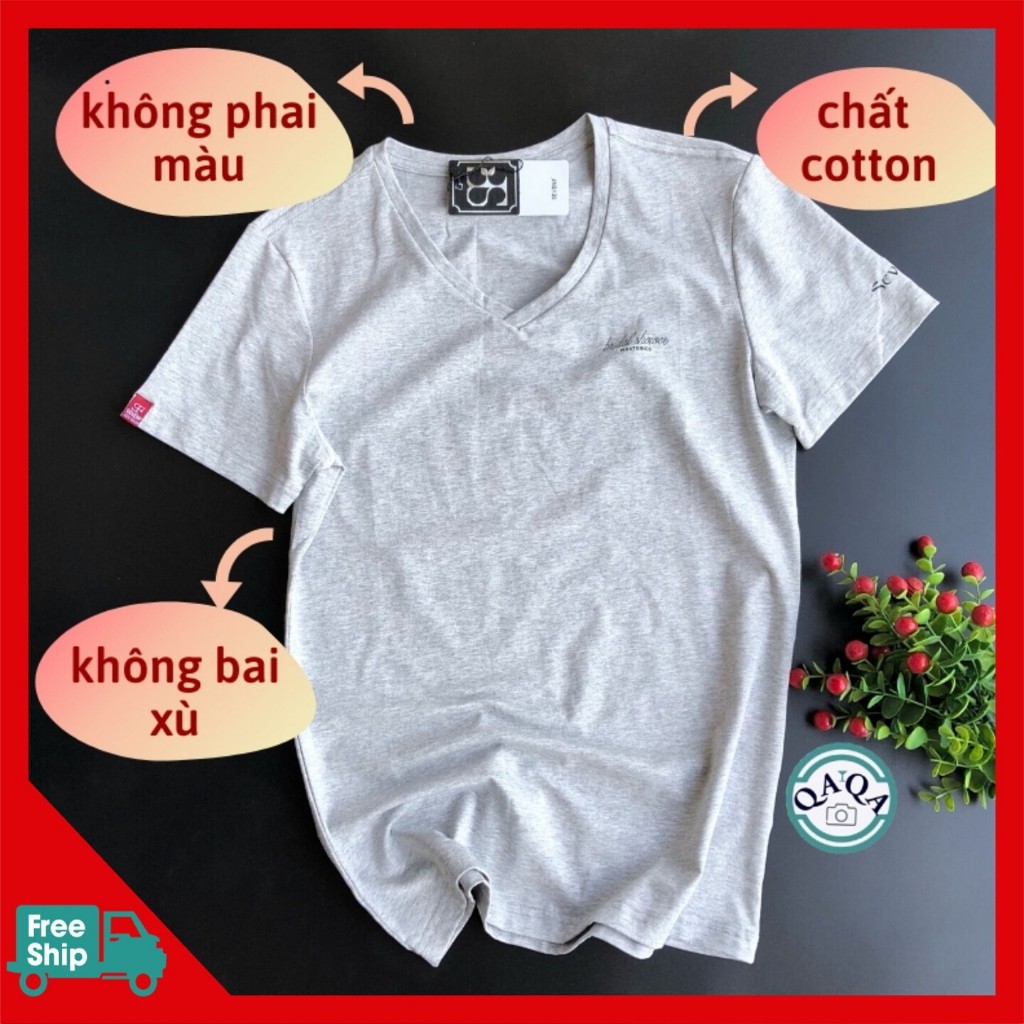 Áo Thun Nam Cotton - Trơn Cổ Tim Hàng Hiệu Cao Cấp