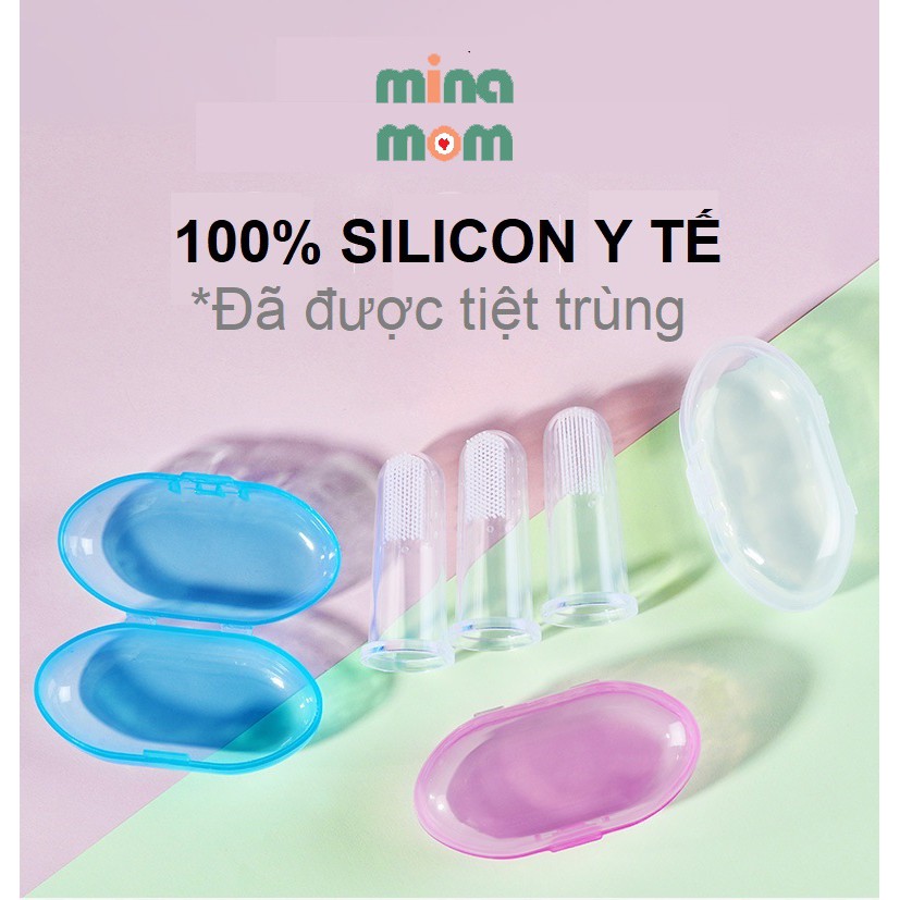 Bàn chải đánh răng silicone, rơ lưỡi silicon siêu mềm cho bé (kèm hộp) đã tiệt trùng.