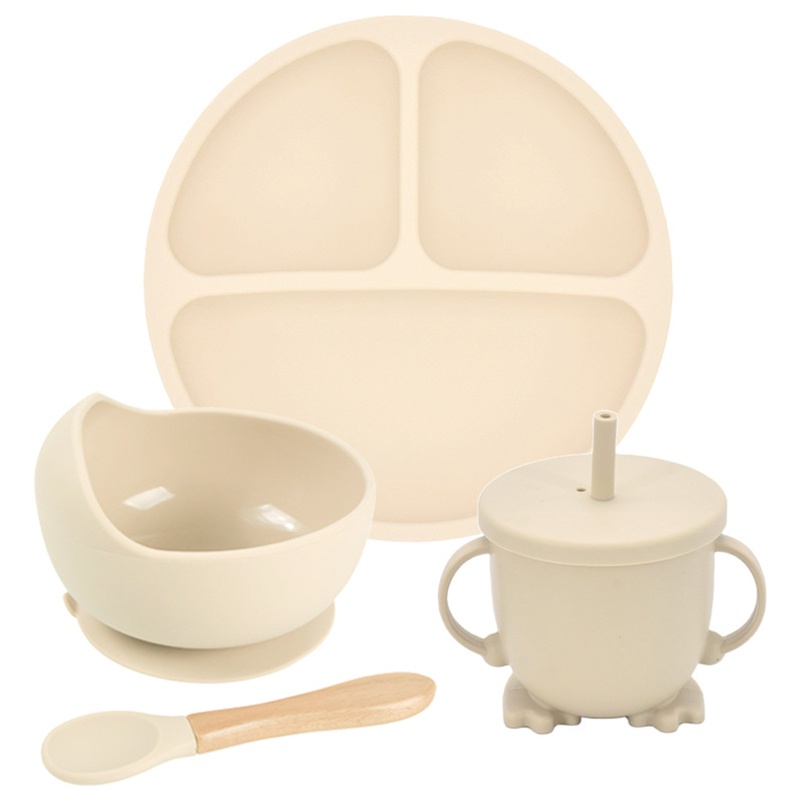 Bộ 4 Món Bát / Muỗng / Ống Hút / Đĩa Ăn Bằng Silicone Cho Bé