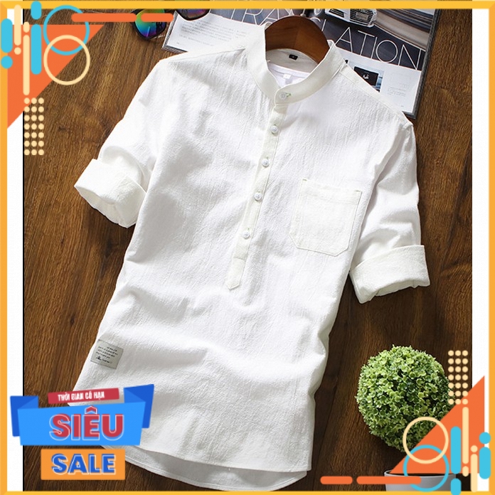 10.10 NEW - Áo sơ mi đũi nam tay lỡ AD13- Trắng đầy kho ! . . Hàng Chuẩn auth '