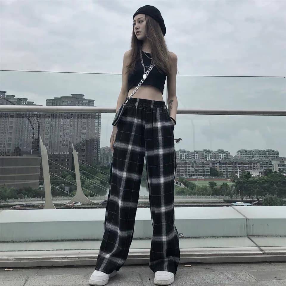 Quần CARO PANT unisex ống suông rộng cạp chun hack chân tôn dáng chất vải thô kẻ hàng có size 3 màu cực ngầu | BigBuy360 - bigbuy360.vn