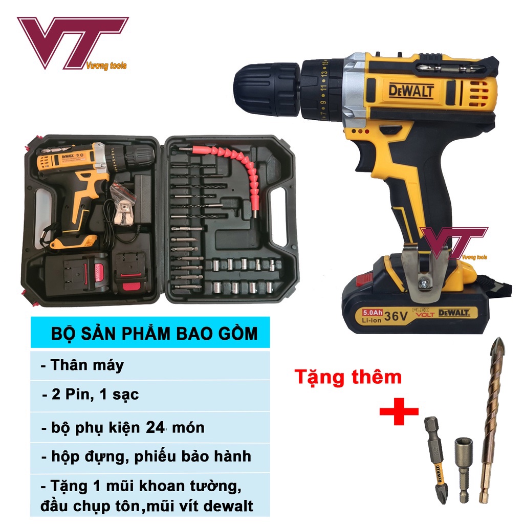 Máy khoan pin dewalt 36V đa năng, kèm bộ phụ kiện