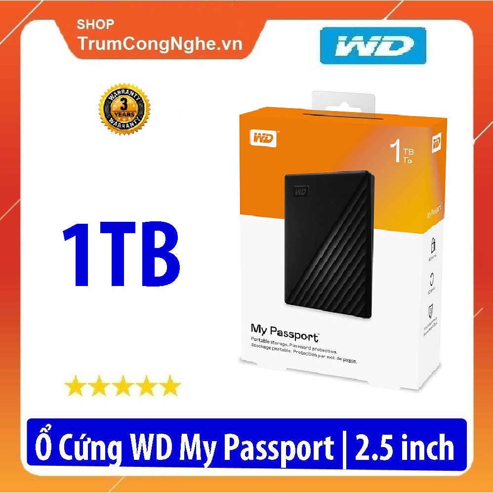 Ổ cứng di động HDD Portable 1TB My Passport (Bản mới mỏng hơn - Màu đen)