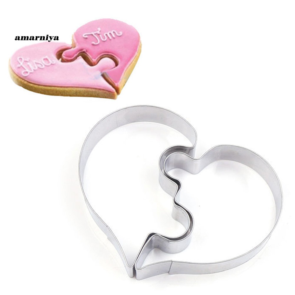Set 2 Khuôn Cắt Bánh Hình Mảnh Ghép Trái Tim Bằng Thép Không Gỉ Tiện Dụng