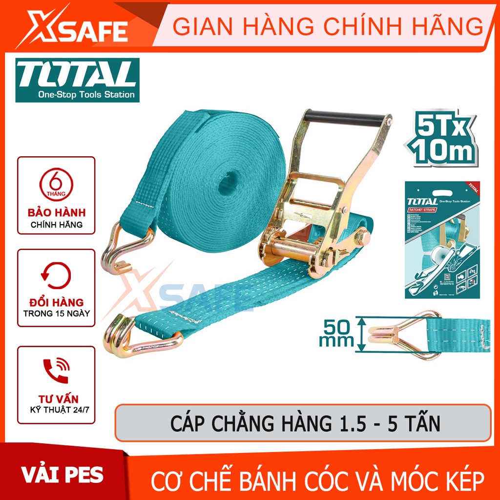 Dây cảo chằng hàng tăng đơ Total 1.5-5 tấn 6-10m, bản 25/35/50cm, chống gỉ, chống trượt, chống dầu nhớt - CHÍNH HÃNG