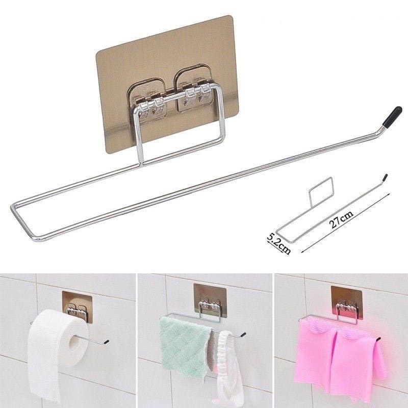 Thanh Móc Inox treo Cuộn giấy, Khăn lau bếp, Giấy vệ sinh dán tường chắc chắn. Thanh treo đồ dùng đa năng