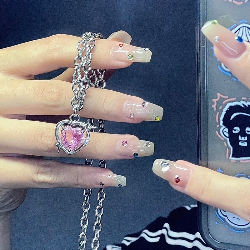 Vòng cổ IF ME mặt trái tim đính đá zircon màu hồng ngọt ngào cho nữ