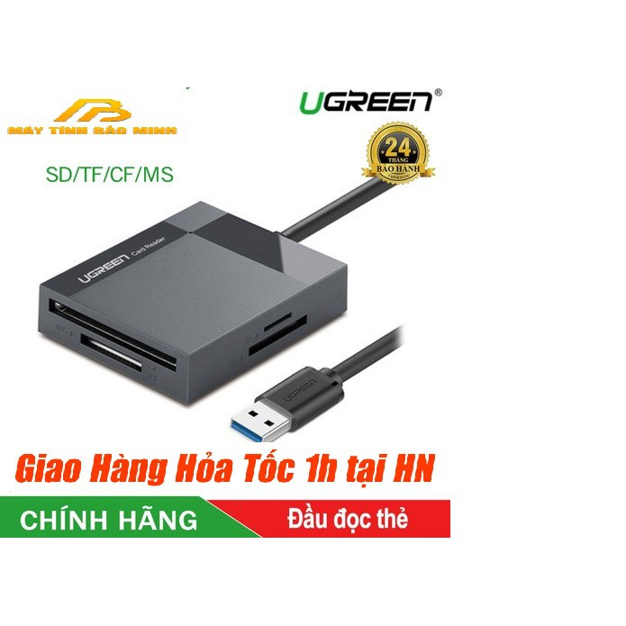 Đầu đọc thẻ nhớ SD-TF-CF-MS Ugreen 30229 chuẩn USB 3.0