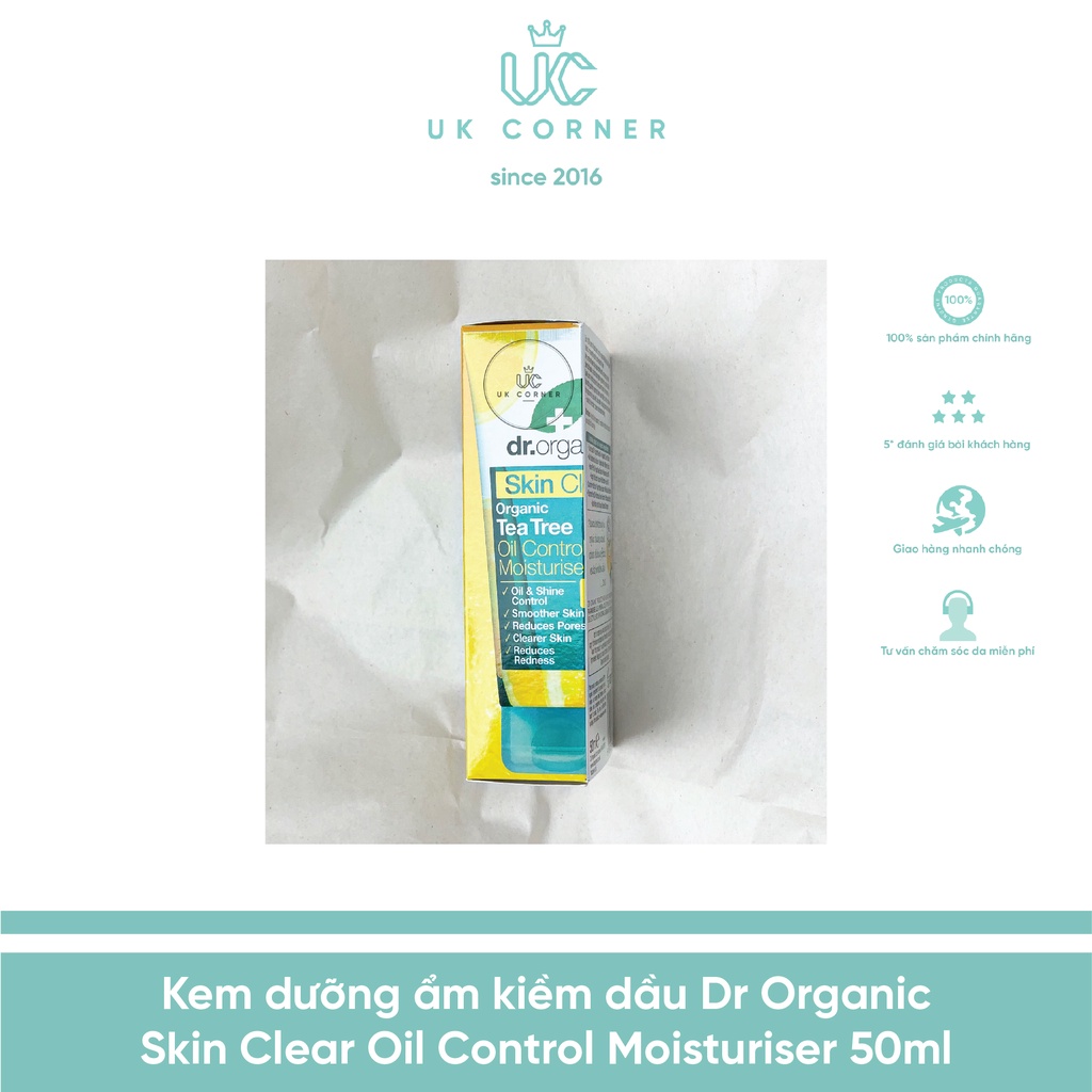 Kem dưỡng ẩm kiềm dầu Dr Organic Skin Clear Oil Control Moisturiser 50ml