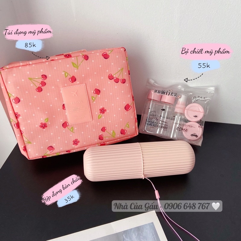 Túi đựng mỹ phẩm, bộ chiết mỹ phẩm, hộp đựng bàn chải (combo 3 trong 1) siêu tiện lợi