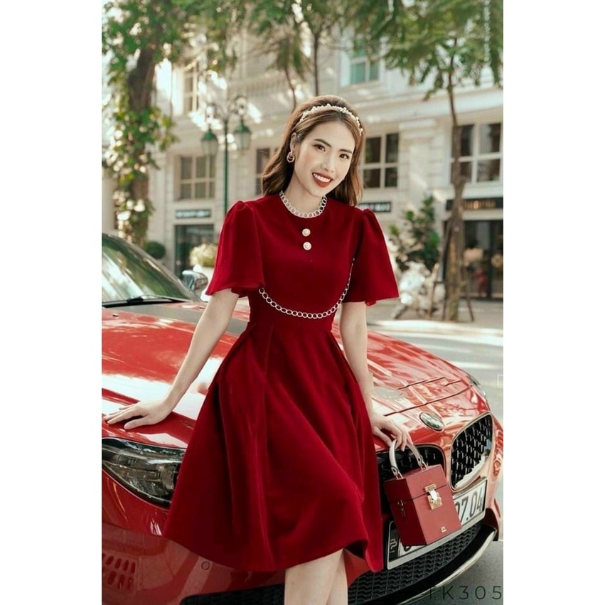 đầm xoè tay phồng phối rẻn Chất tuyết mưa mịn phối ren 2 lớp lót Cúp ngực tôn dáng. Size dưới 54kg nha