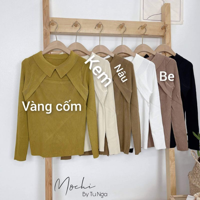 Áo len dài tay khoét ngực cổ cài hàng QC