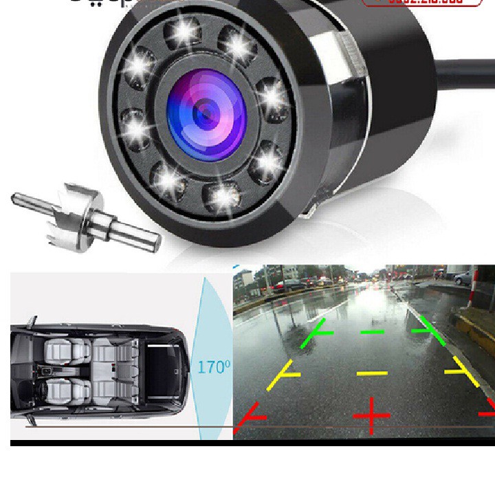 Camera Lùi Dùng Cho Ô Tô Chống Nước 8 LED Tròn