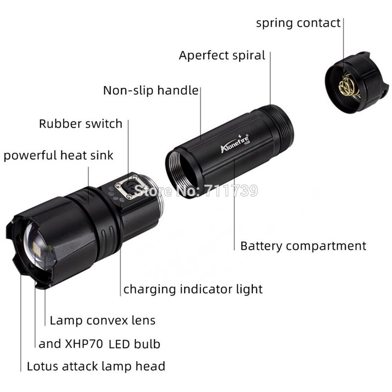 Đèn pin cầm tay Alonefire H38 XHP70.2 LED 26650 5000LM chống nước cao cấp