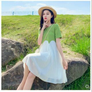 Đầm bầu voan dáng xòe có khóa cho con ti, tặng quà mom mua 4sp trở lên
