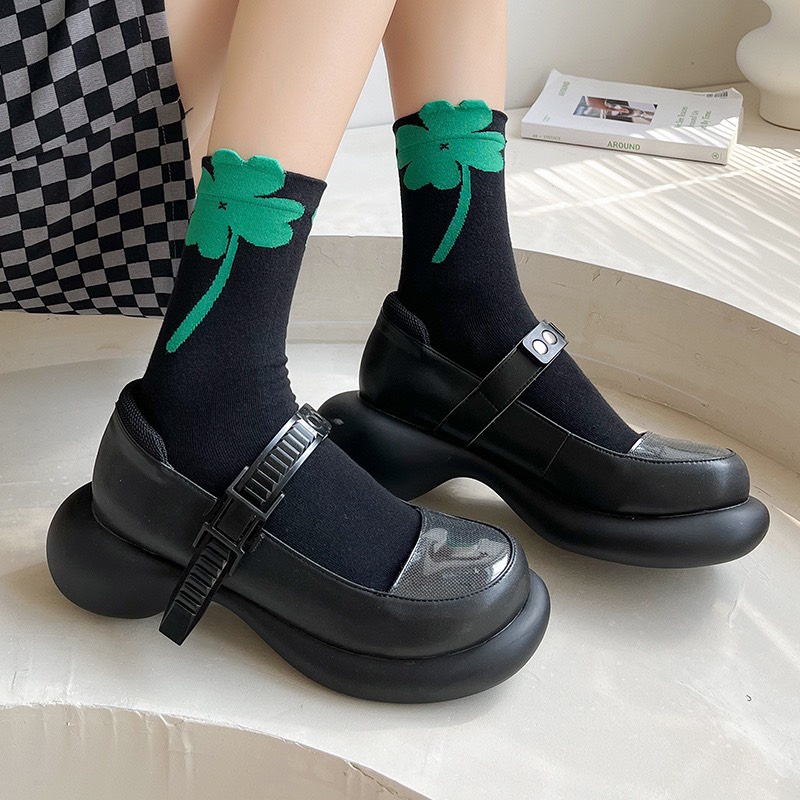 TL79 tất vớ nữ cổ cao họa tiết bông hoa - cỏ may mắn chất cotton đẹp