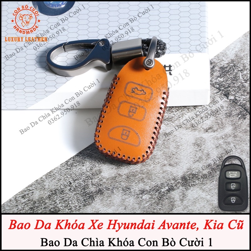 Bao Da Chìa Khóa Ô tô Hyundai Avante, Hyundai Santafe đời cũ . Da Bò Nhập Khẩu ITALIA, Khắc tên &amp; Số ĐT Chủ Xe.