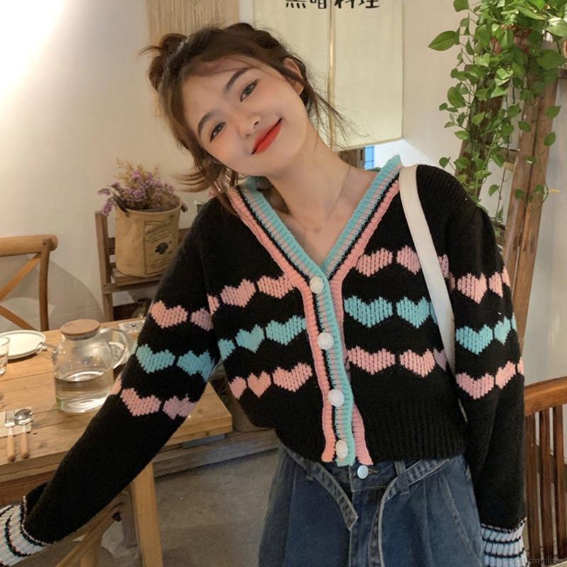Áo Khoác Cardigan Dệt Kim Cổ Chữ V Màu Sắc Tương Phản Phong Cách Hàn Quốc Cho Nữ