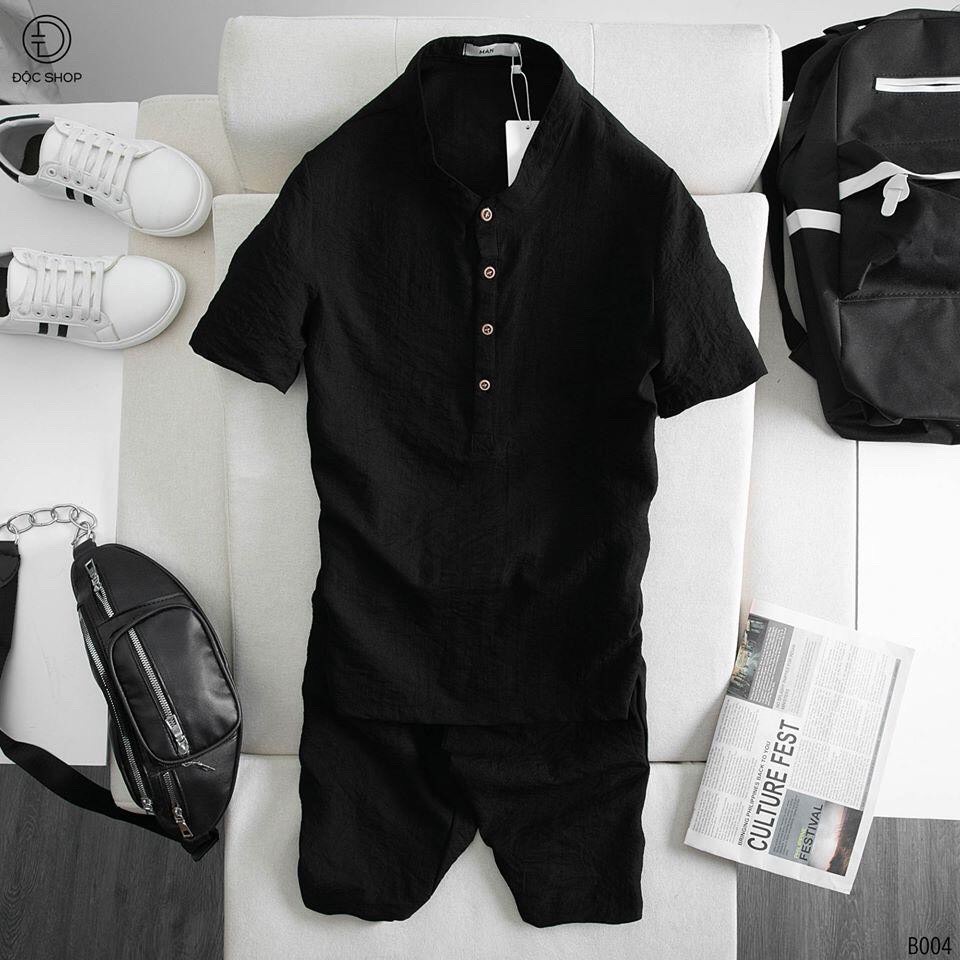 Bộ đũi nam cao cấp cổ tàu chất đũi xước dày dặn thoải mái khi mặc-Set đồ nam