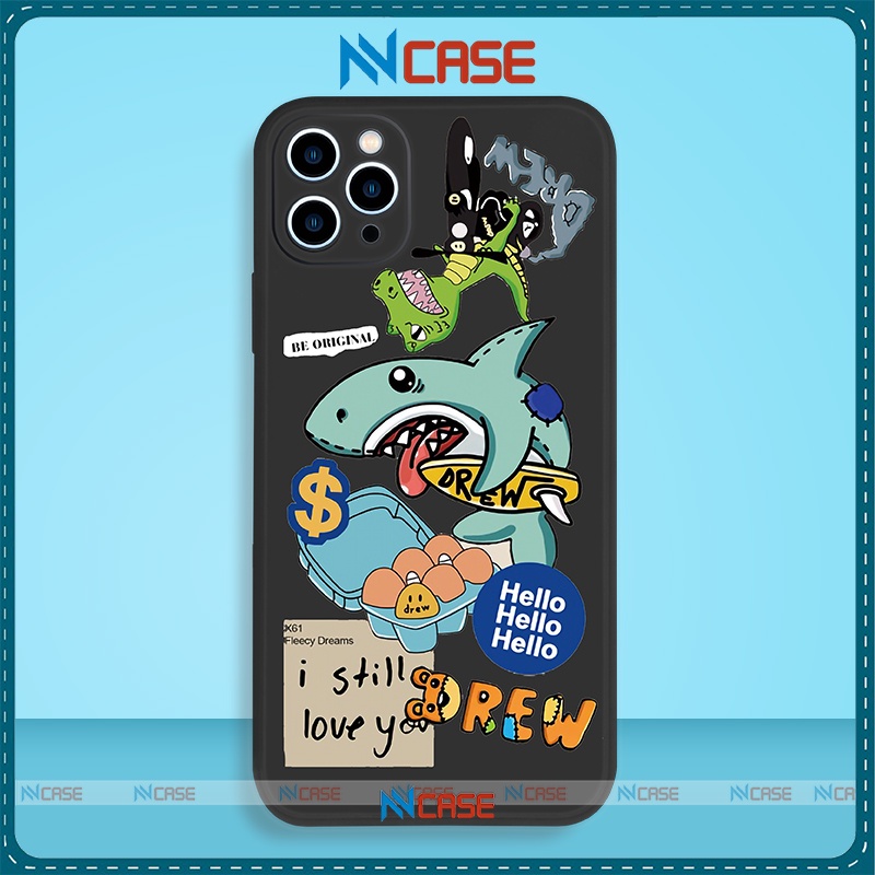 Ốp lưng iPhone Drew cá mập cạnh viền vuông silicon mềm dẻo bảo vệ camera cho iphone 6/6s/7/8/X/XS/11/12/13 Pro Plus Max