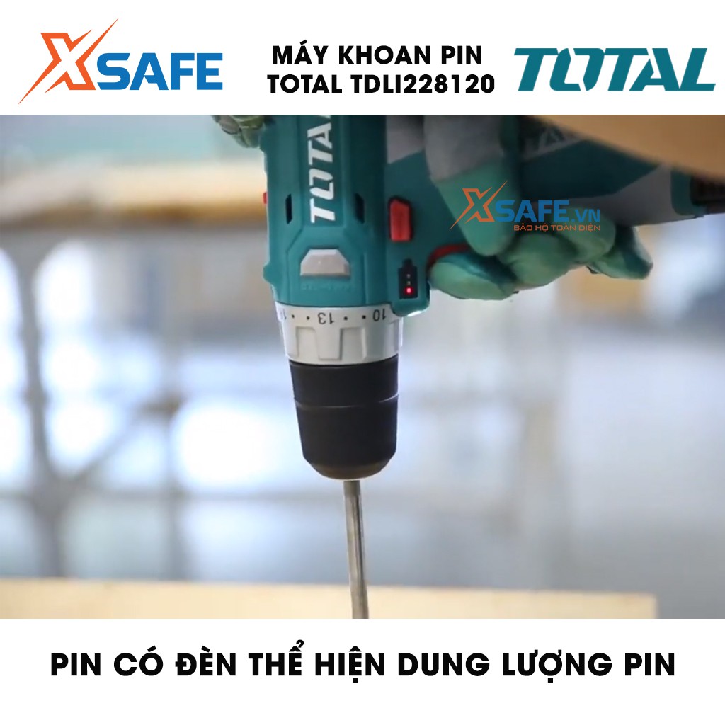 Máy Khoan pin Li-ion 12V TOTAL TDLI228120 Tặng kèm 3 món 1 pin 2 mũi khoan. Máy khoan dùng pin cầm tay điện thế 12V