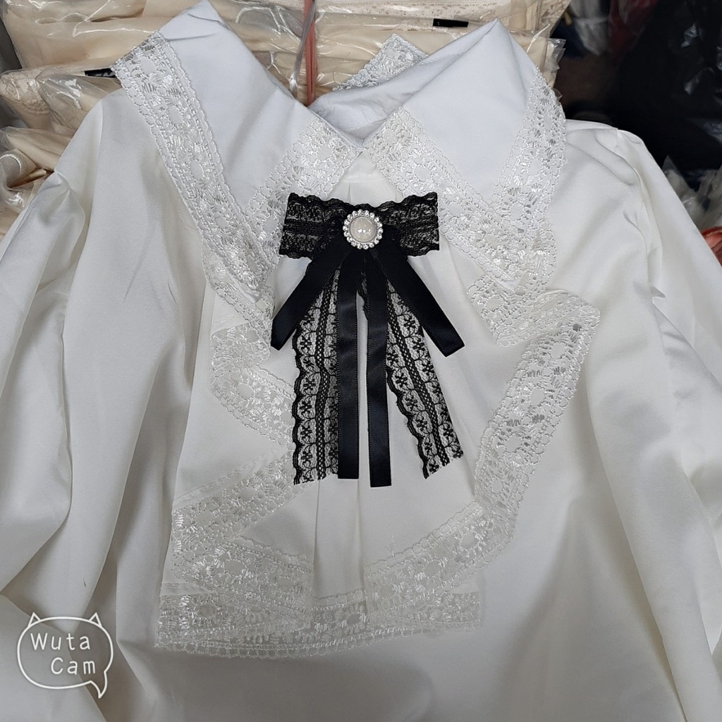Áo sơ mi nữ công sở sang chảnh cổ phối bèo ren điệu đà kèm nơ