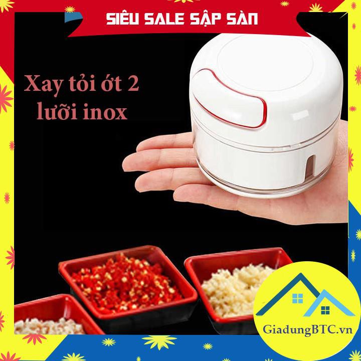 Dụng cụ xay tỏi ớt cầm tay, cối xay tỏi ớt cầm tay 2 lưỡi l Xay tỏi ớt dây kéo tiện dụng, đa năng, lưỡi inox 420