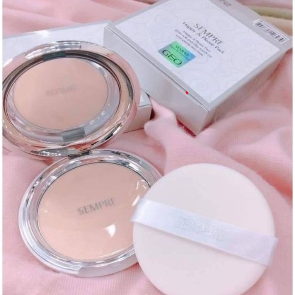 phấn nền Sempre Happy &amp; Please Pact Geo nâng tone kiềm dầu che khuyết điểm chống nước chống nắng SPF 20 chống bết dính