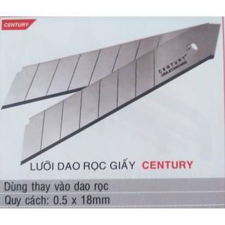 Lưỡi dao rọc giấy bảng lớn 18mm - Hộp 10 lưỡi - Century