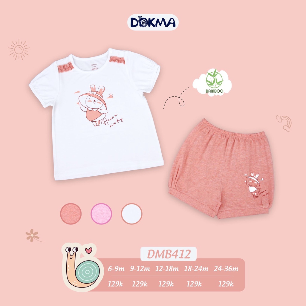 Bộ cài vai cộc tay sợi tre Dokma bé gái  DMB412