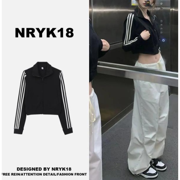 Áo Khoác Thể Thao Tay Dài Có Khóa Kéo Phong Cách Hàn Quốc Thời Trang Cho Nữ