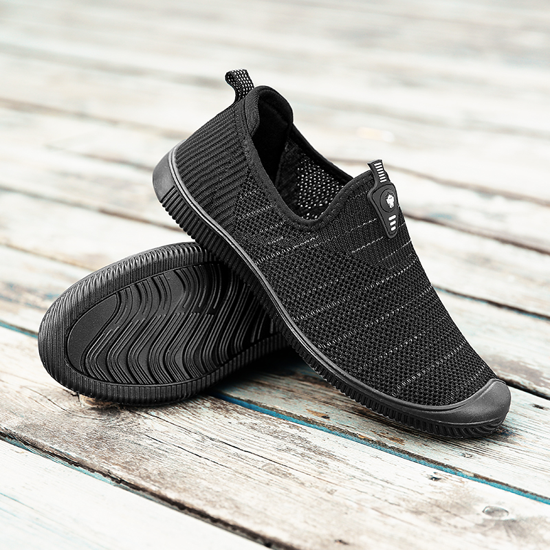TA Men's shoes mesh lazy shoes casual shoes cloth shoes breathable non-slip black driving shoes