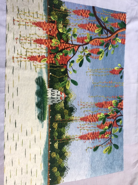 Tranh thêu tay phong cảnh Tháp Lộc Vừng 35x50cm