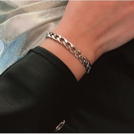 Vòng Tay Chuỗi Xích Dài 18cm Màu Sắc Bạc Phong Cách Hip Hop Thời Trang Unisex