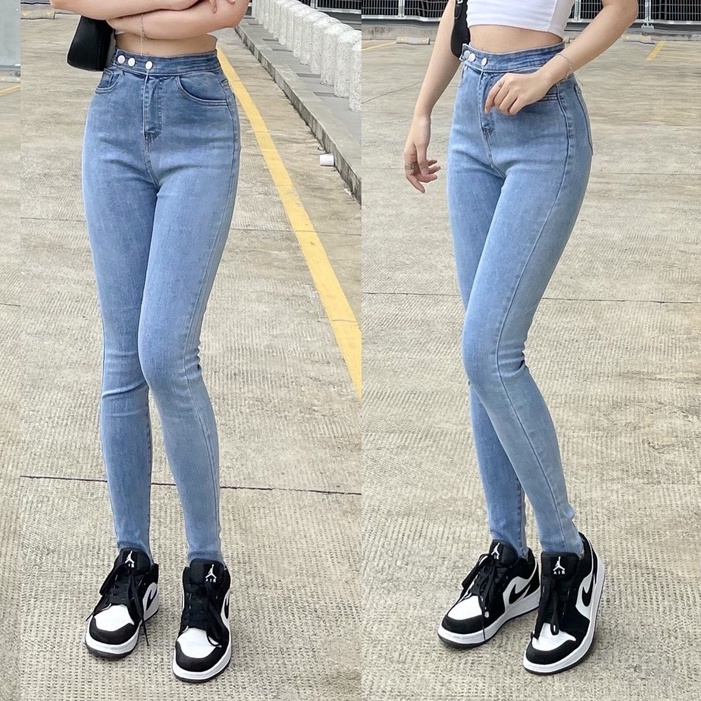 Hình Thật Quần Jean Nữ Skinny 3 nút Lưng Siêu Cao Jeans Màu Xanh Nhạt Đủ Size ( S M L) | BigBuy360 - bigbuy360.vn