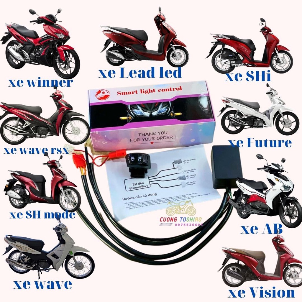 Bộ mạch tắt mở đèn kèm công tắc passing cho xe Sh mode full Giắc Cắm bảo hành 1 năm