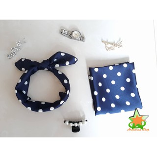 Khăn turban lụa satin vuông chấm bi