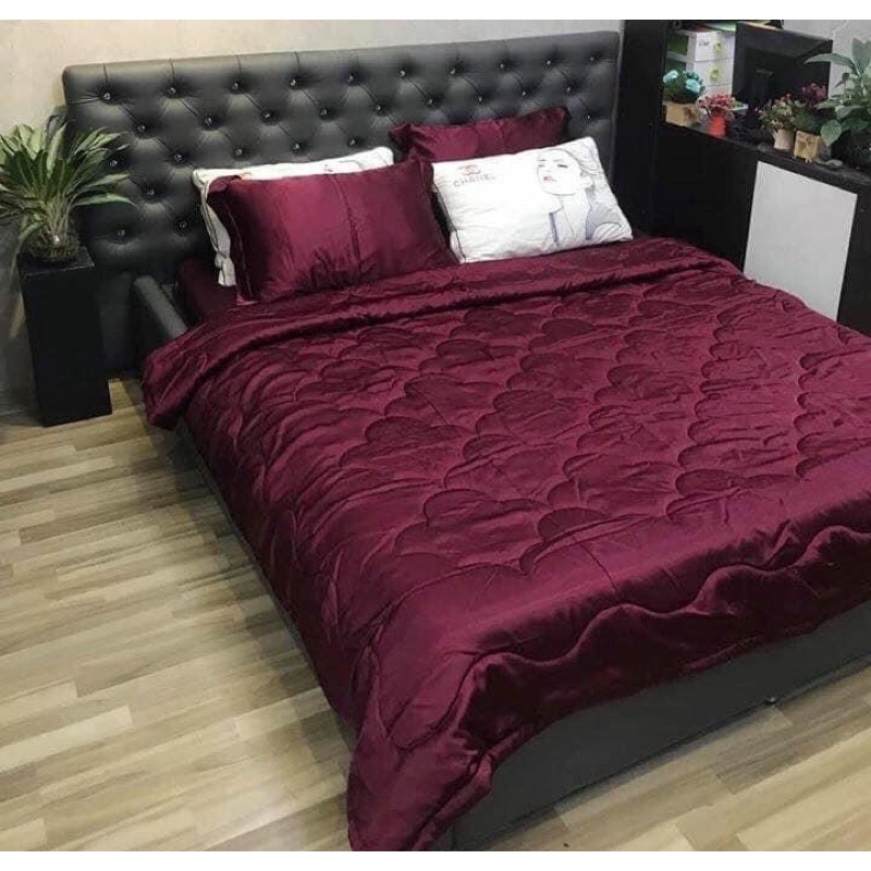 BỘ CHĂN GA PHI LỤA MÀU ĐỎ MẬN