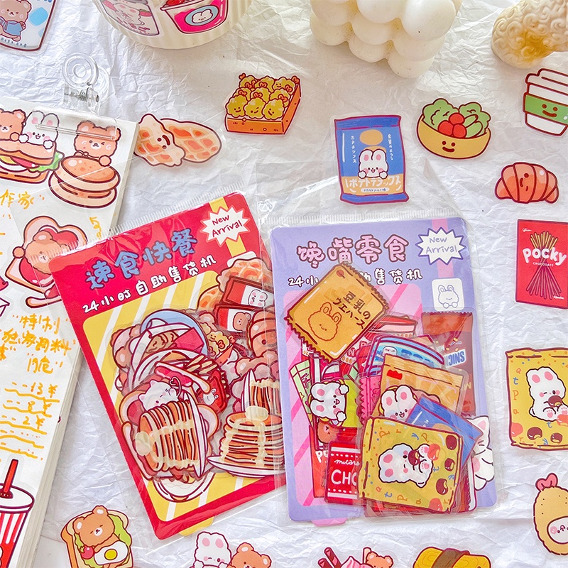 Set 40 Sticker Dán Trang Trí Hình Thức Ăn Hoạt Hình Sáng Tạo