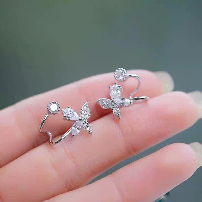 Bông Tai Bạc Ta CaoBac Silver Cho Nữ Bám Vành Hồ Điệp Đính Đá Xinh Xắn Cho Bạn Nữ, Cam Kết Bạc Thật