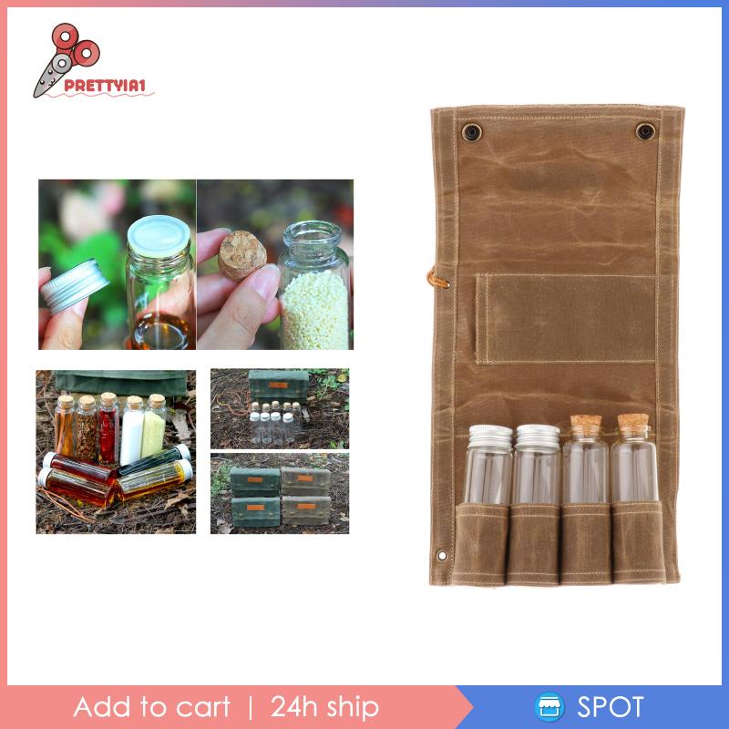 [Prettyia1] Lọ Thiếc Đựng Gia Vị / Muối / BBQ Cắm Trại Dã Ngoại Có Giá Đỡ