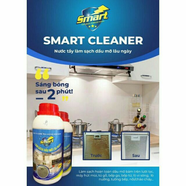 [Mã HCMST5 giảm 10K đơn 99K] SMART CLEANER - Chuyên gia làm sạch dầu mỡ , cháy két lâu ngày (Chai 500ml)