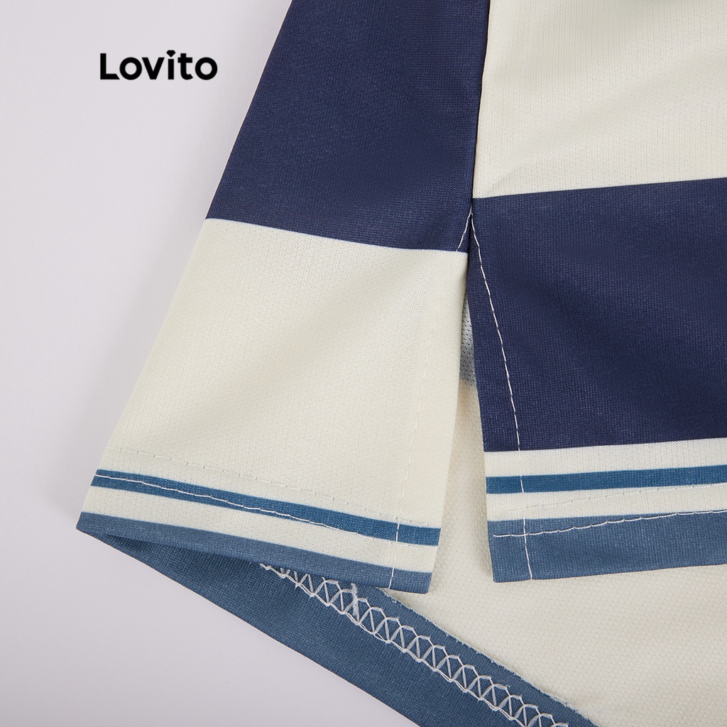 Áo nỉ Lovito L07016 cổ tròn họa tiết sọc thời trang cơ bản thông thường (Màu xanh lam)