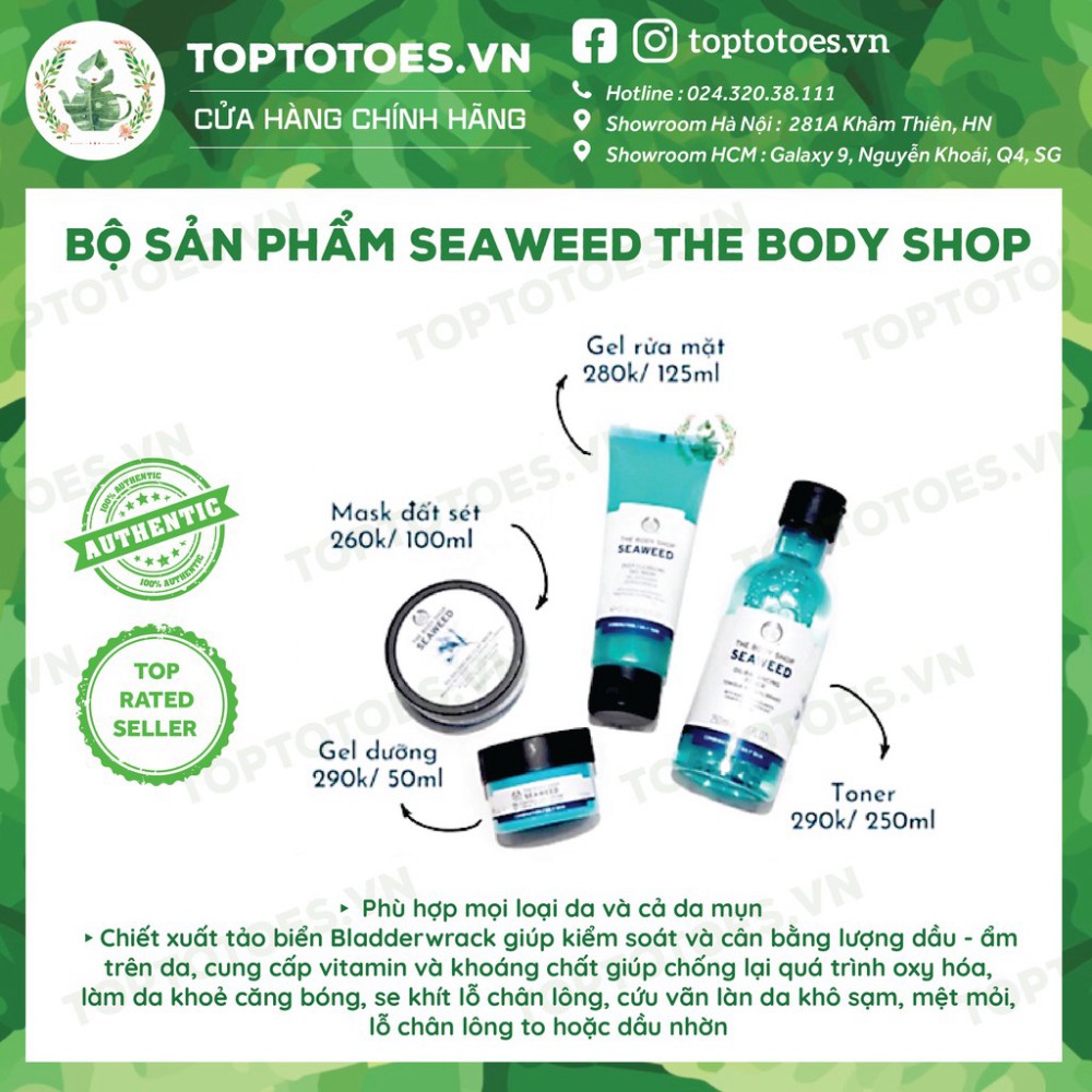 CHỈ CÒN HÔM NAY Bộ sản phẩm Seaweed The Body Shop sữa rửa mặt, toner, kem dưỡng, mặt nạ, tẩy da chết SALE SẬP SÀN
